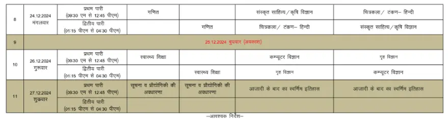 Rajasthan Half Yearly Time Table 2024-25