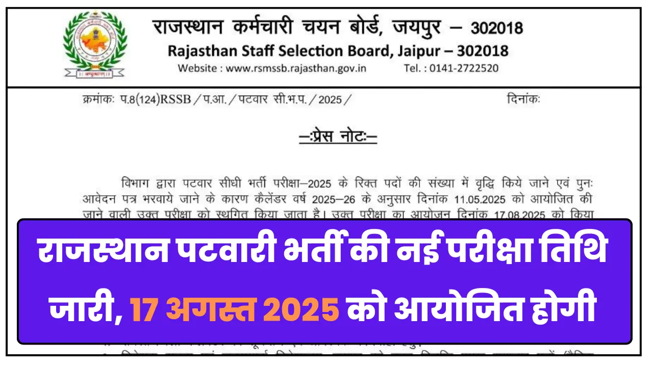 Rajasthan Patwari New Exam Date 2025