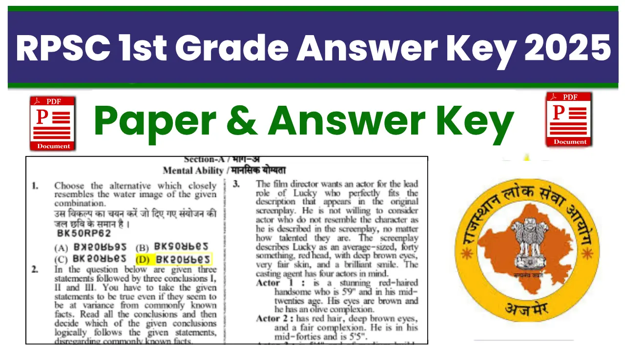 Rajasthan 1st Grade Teacher Answer Key 2025
