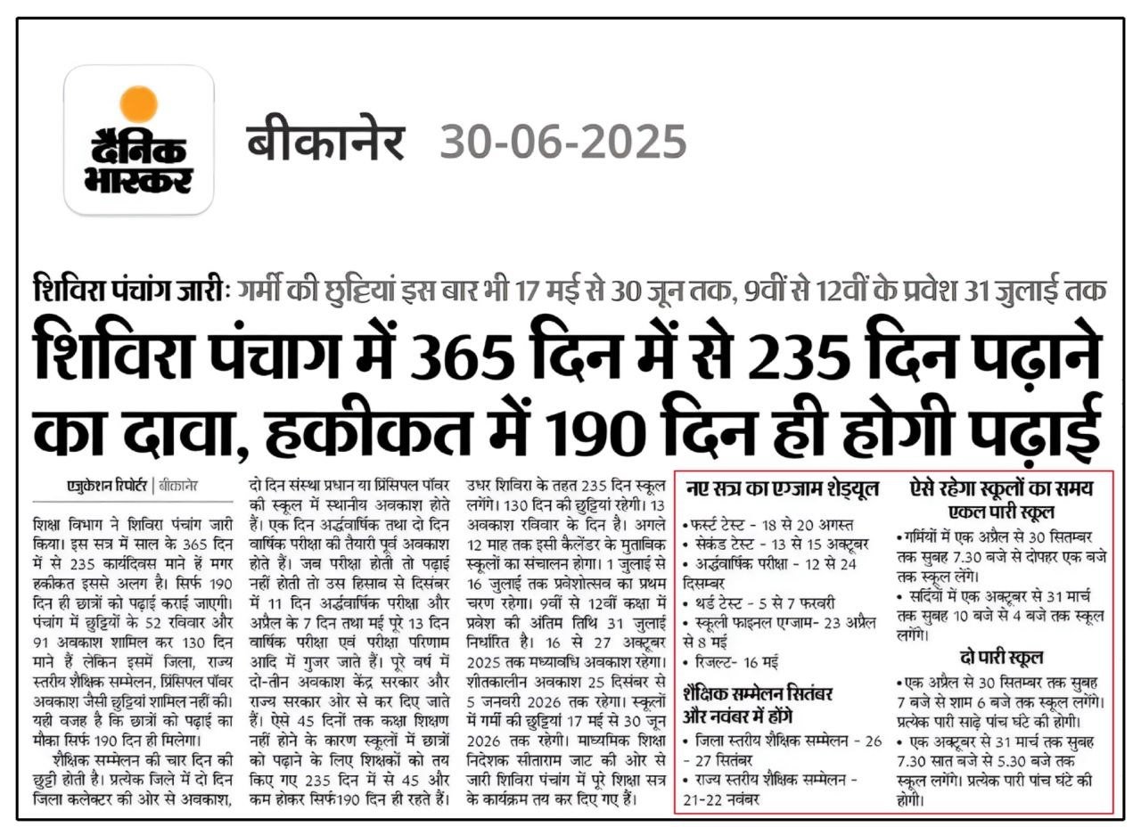 Rajasthan School Holidays List 2025